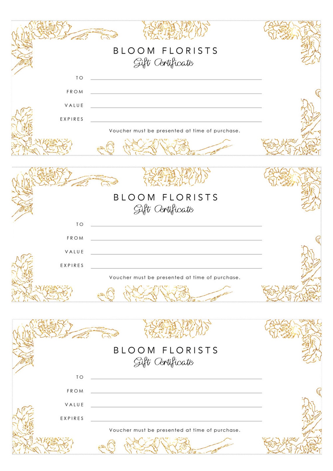 Bloom Gift Certificate Template Florist Gift Voucher Template Printable Download Etsy Australia