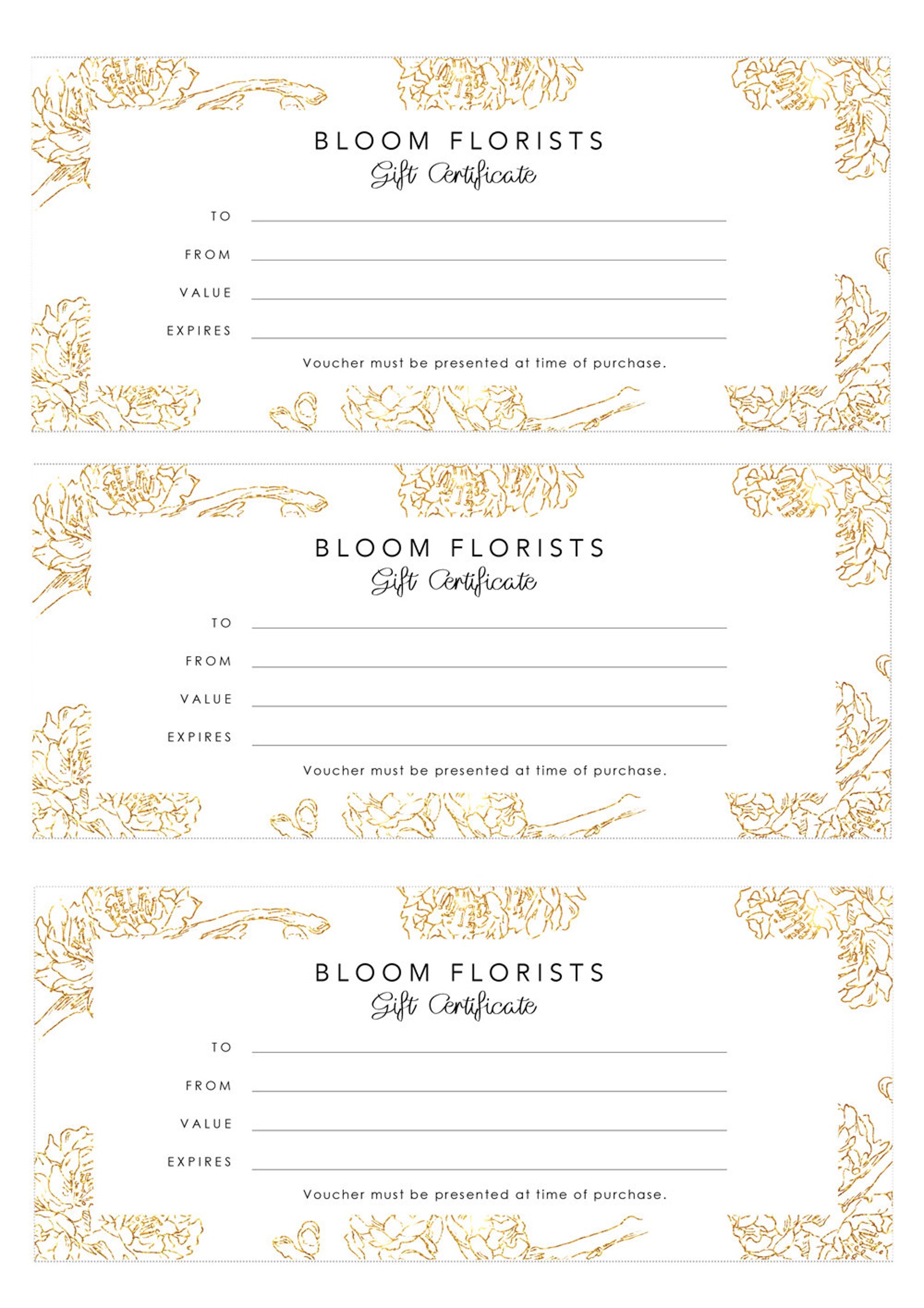 Bloom Gift Certificate Template Florist Gift Voucher Template Printable