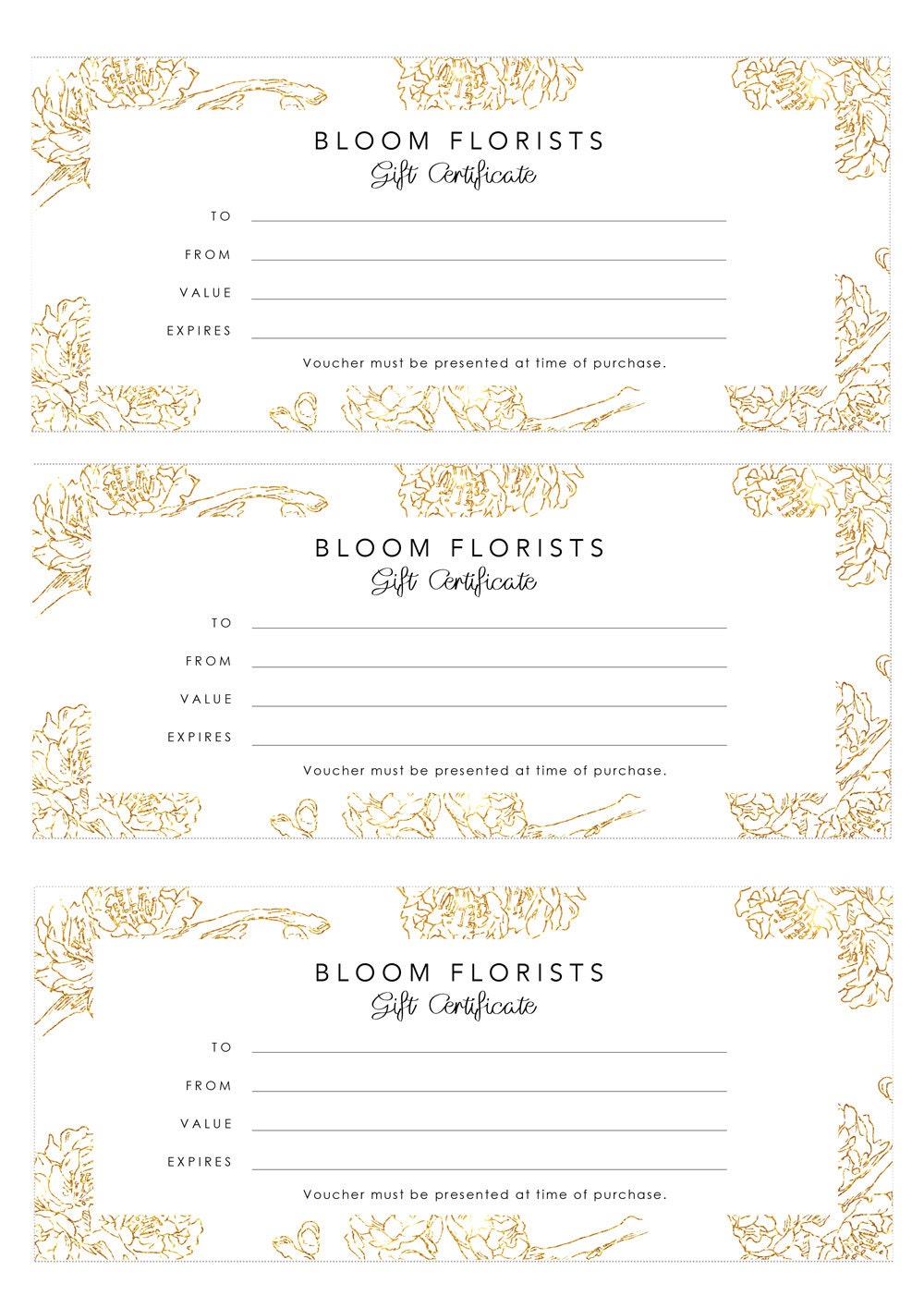 Bloom Gift Certificate Template Florist Gift Voucher Template Printable