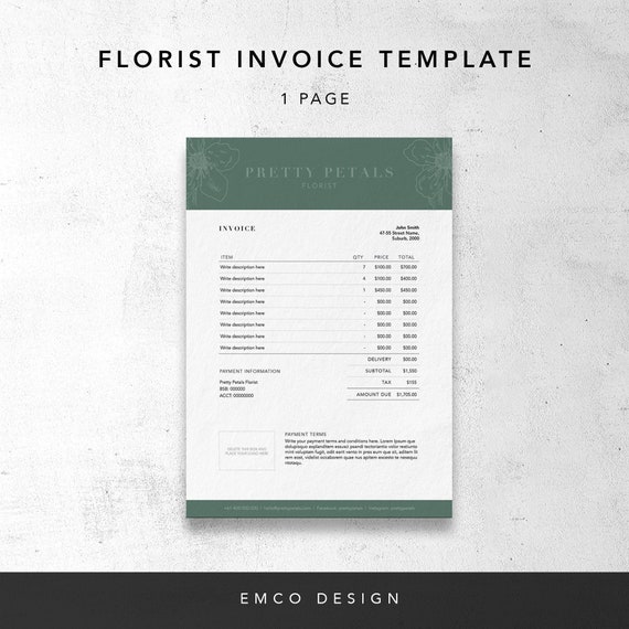 Florist Invoice Template Invoice Design Receipt MS Word | Etsy