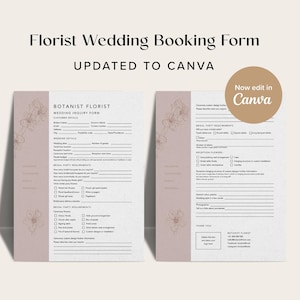 Florist Wedding booking form | Florist order forms | Wedding order forms | Florist templates | Inquiry form | Canva Florist Template