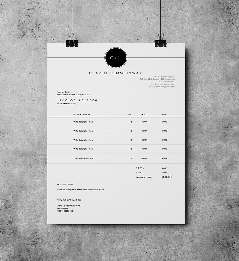 Invoice Template Invoice Design Receipt MS Word Invoice template Photoshop Invoice template Printable Invoice image 1