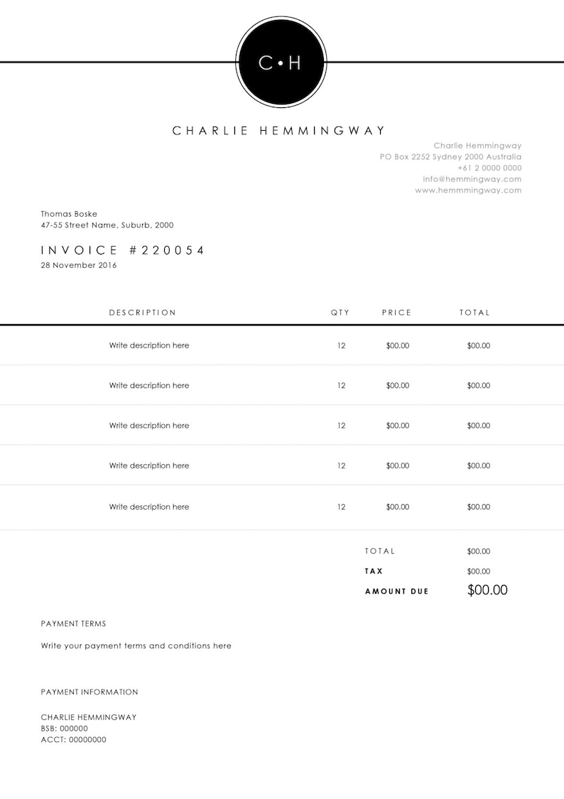 Invoice Template Invoice Design Receipt MS Word Invoice template Photoshop Invoice template Printable Invoice image 4