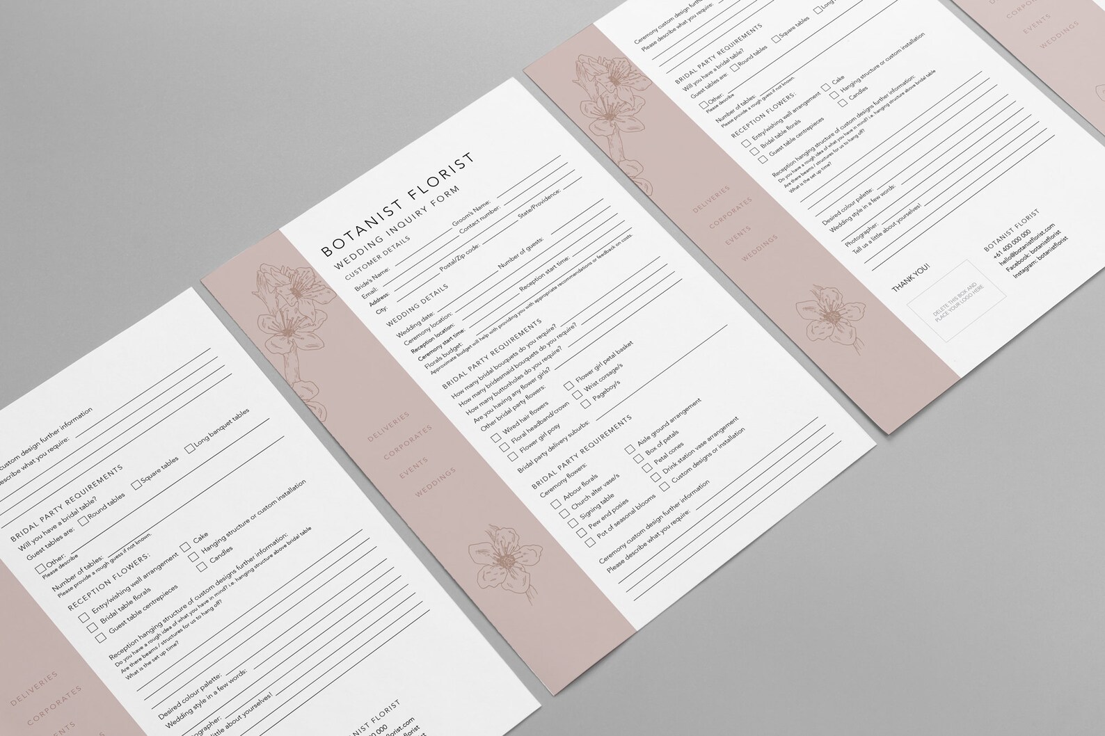 Florist Wedding Booking Form Florist Order Forms Wedding Order Forms