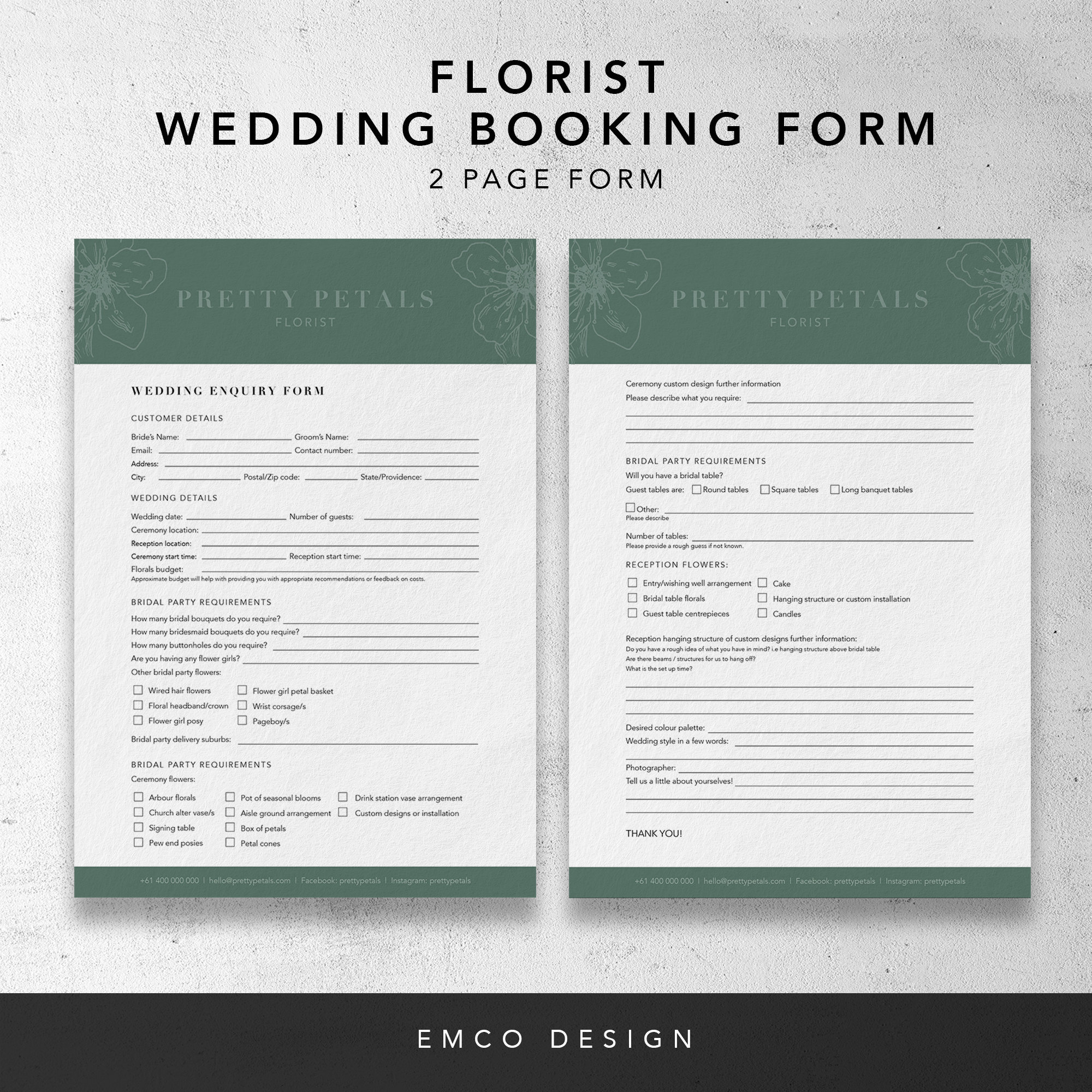 Florist Wedding Booking Form Florist Order Forms Wedding Order Forms