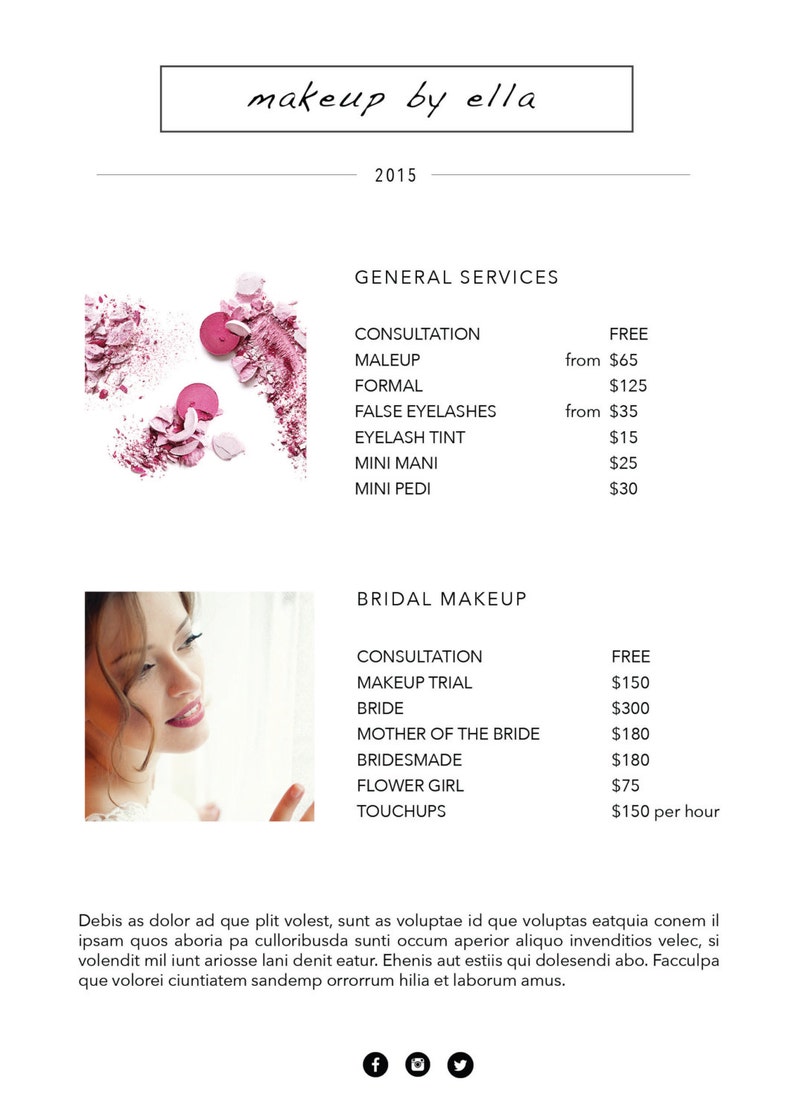 Makeup Price List Price Guide Design Template - Etsy Australia