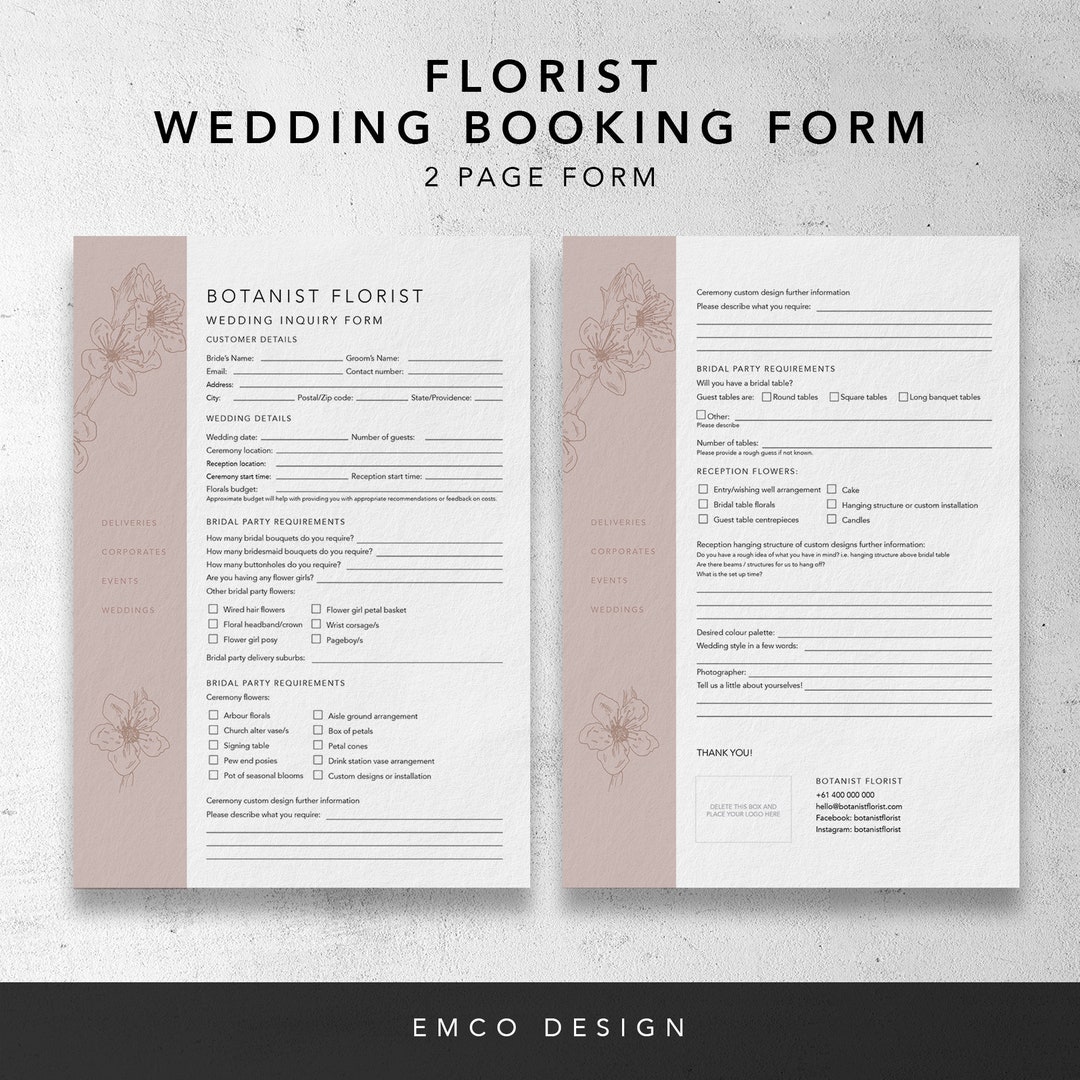 Florist Wedding Booking Form Florist Order Forms Wedding Order Forms Florist Templates Inquiry Form - Etsy florist-wedding-booking-form-florist-order-forms-wedding-order-forms-florist-templates-inquiry-form-etsy