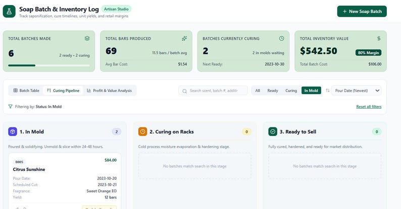 Cold Process Soap Batch Log | Saponification & Cure Tracker (digital ...