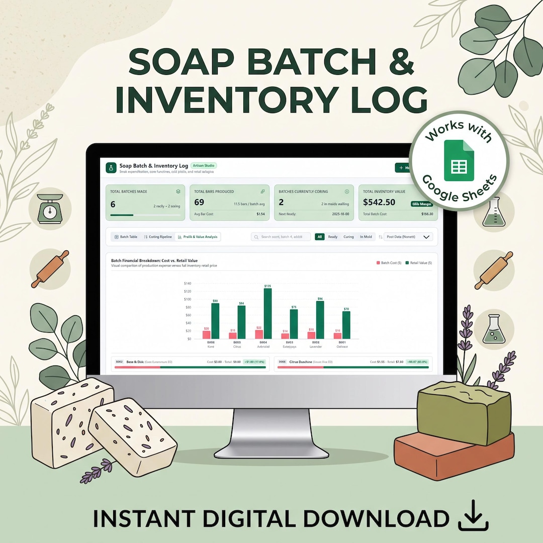 Cold Process Soap Batch Log | Saponification & Cure Tracker (digital ...