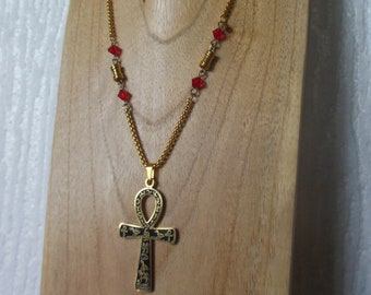 Collier croix Ankh avec hiéroglyphes