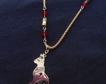 Collier pendentif chat égyptien, bijou Bastet doré