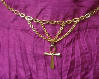 Egyptian belt golden Ankh cross, chain with large links