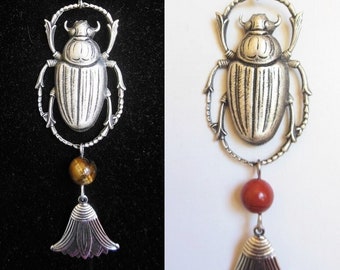 Silver scarab pendant, Egyptian longevity symbol