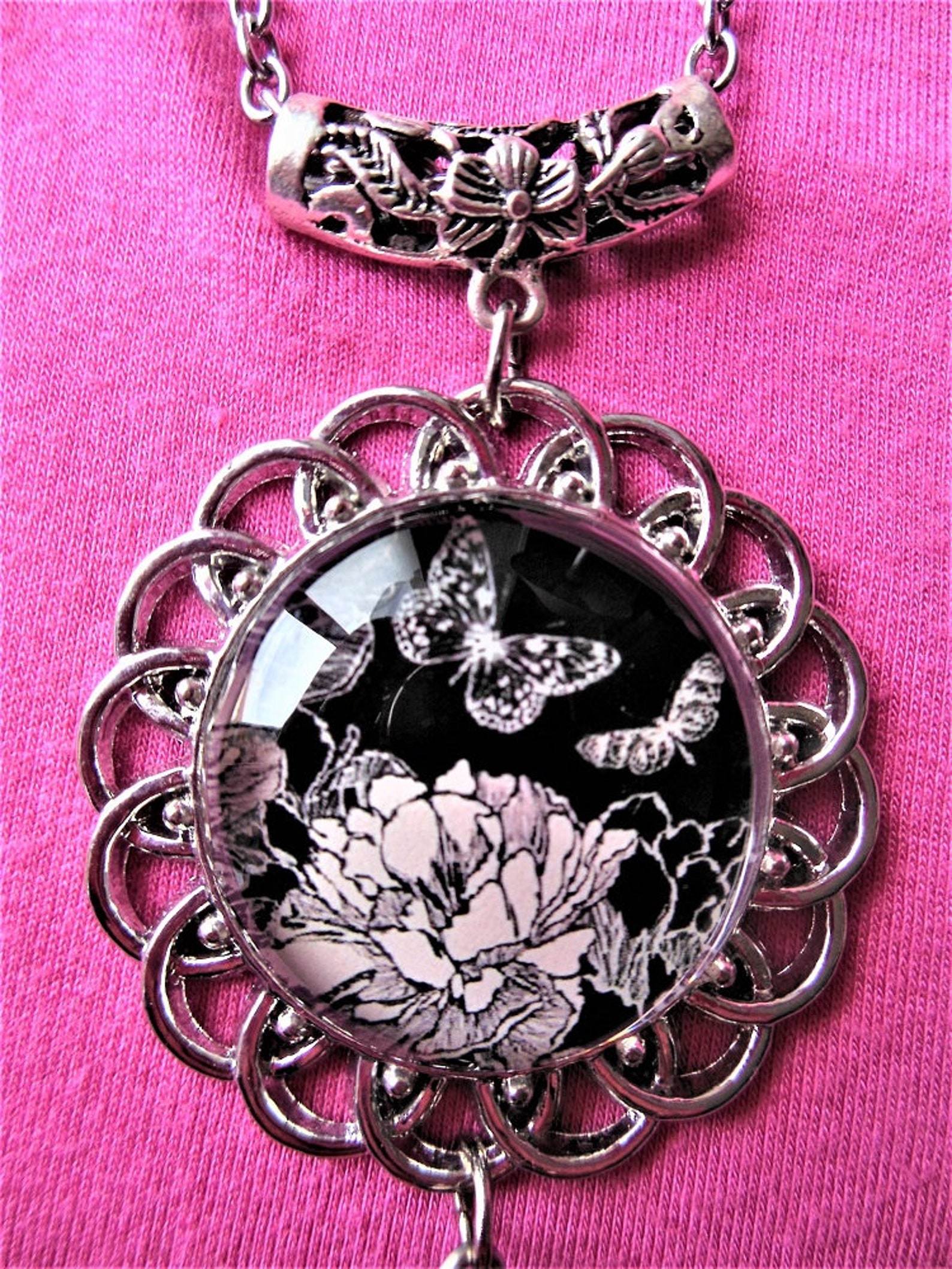 Chinese necklace with butterfly black and white pendant | Etsy