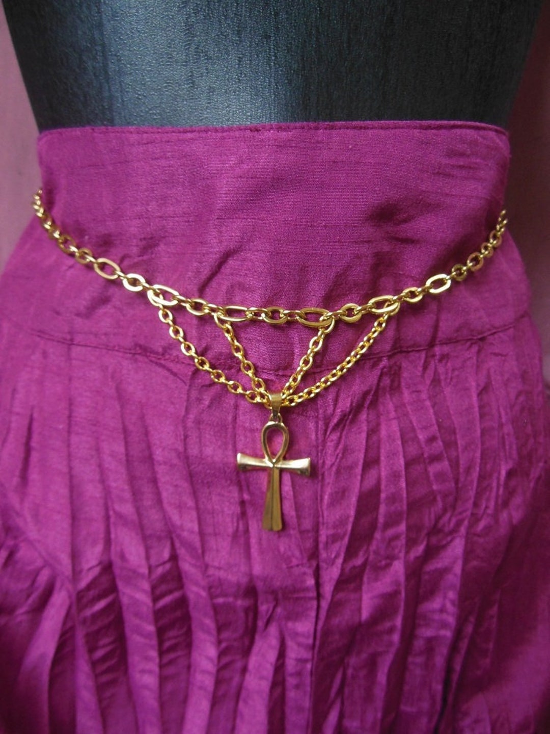 Egyptian Coin Belt with Crescent Pendants and Chain Drapes - GOLD