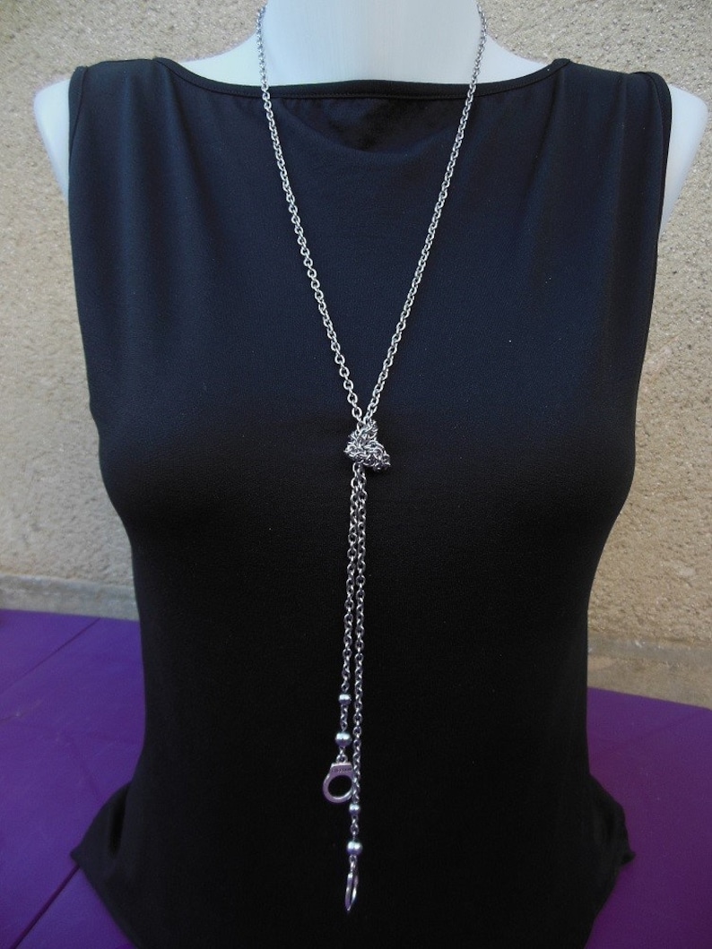 2 styles in 1 versatile hypoallergenic piece Handcuffs necklace with long steel chain