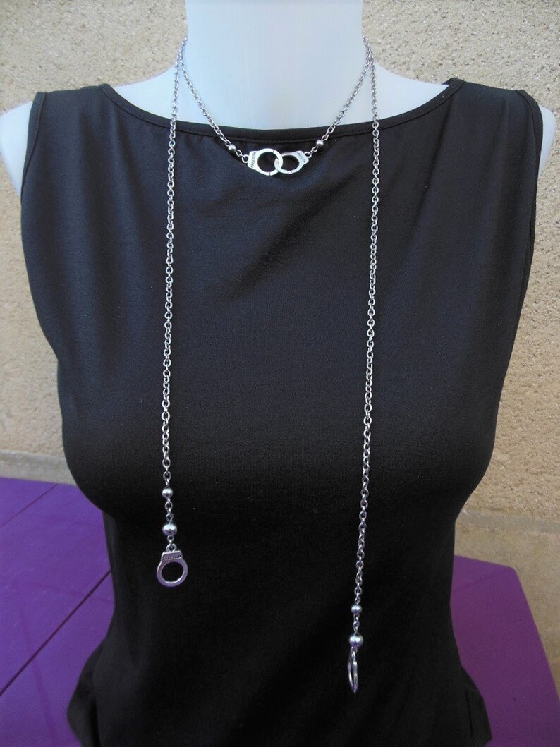 2 styles in 1 versatile hypoallergenic piece Handcuffs necklace with long steel chain