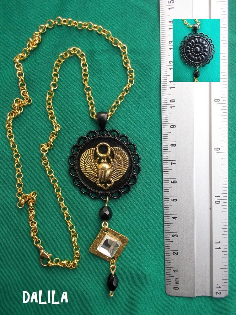 Pendentif égyptien insecte noir et or, porte bonheur oriental image 5