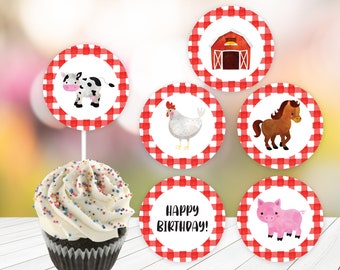 Farm Birthday cupcake toppers,Boys Farm Toppers,Printable Cupcake Toppers,Farm Animal Toppers,Farm Birthday Printable,Digital Download