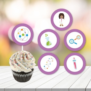 Science cupcake toppers, Science Birthday Party, Science Birthday Printable, Science Birthday Party, Girls Birthday, Girls Cupcake Toppers