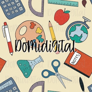 Padrão sem costura de volta às aulas/Padrão sem costura escolar/Professor sem costura/Sala de aula sem costura/Disciplinas sem costura/Papel digital escolar
