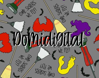 Spooky sisters seamless pattern/hocus seamless /witches seamless/Halloween Pattern/Seamless Flying/Halloween Digital Paper