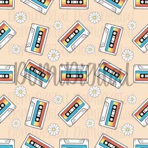 Retro Tapes and Flowers Seamless Pattern/Retro Summer/Retro seamless pattern/fabric pattern/surface design
