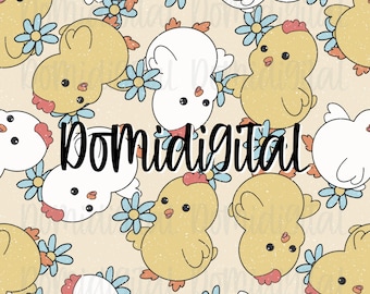Floral Chick seamless pattern/Seamless Easter/Seamless floral/Seamless Chicks/Farm seamless/Chicken Pattern/Chicken Digital Paper