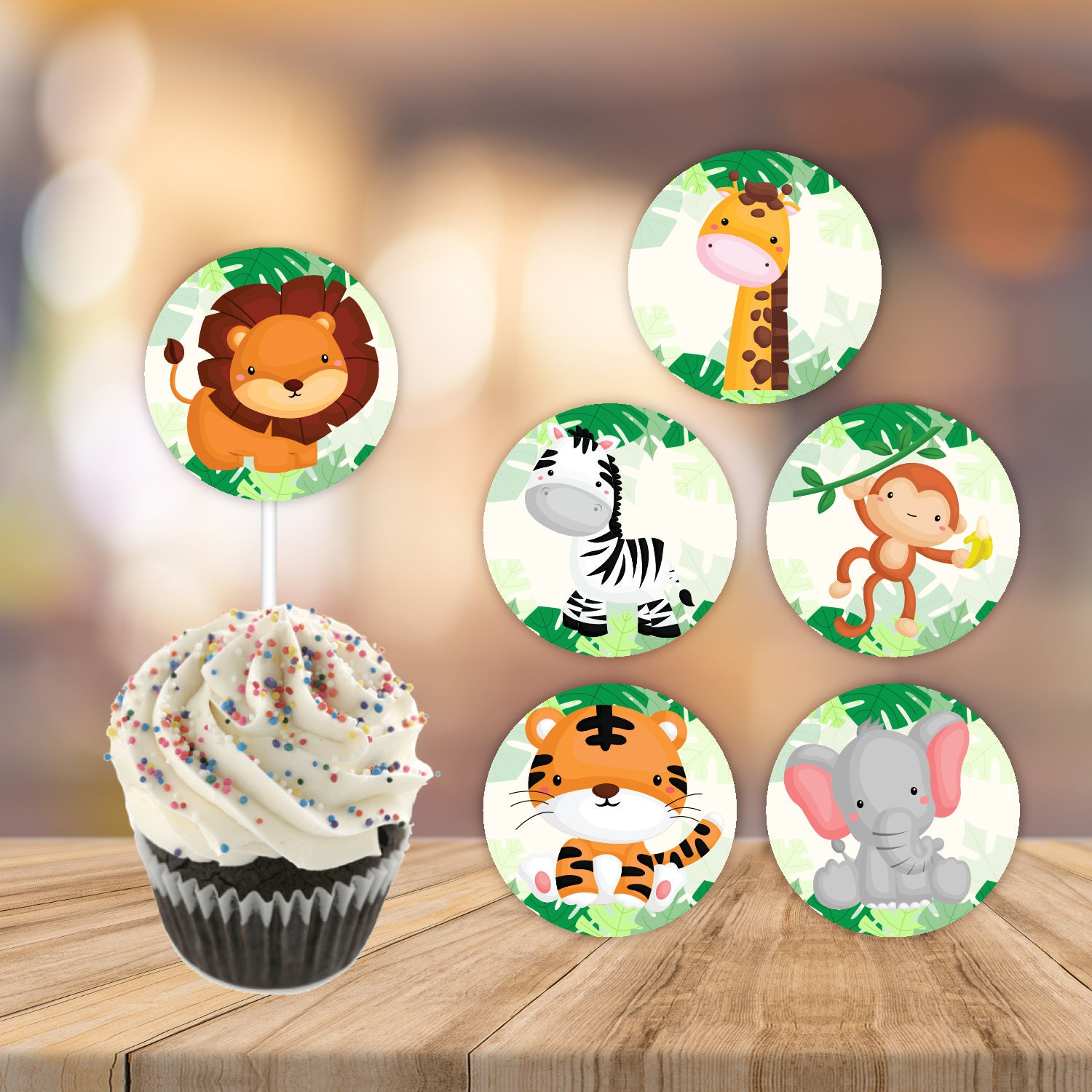 edible cupcake topper safari