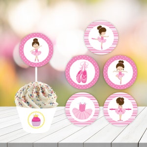 Ballet cupcake toppers birthday digital download printable girls pink dance ballerina party