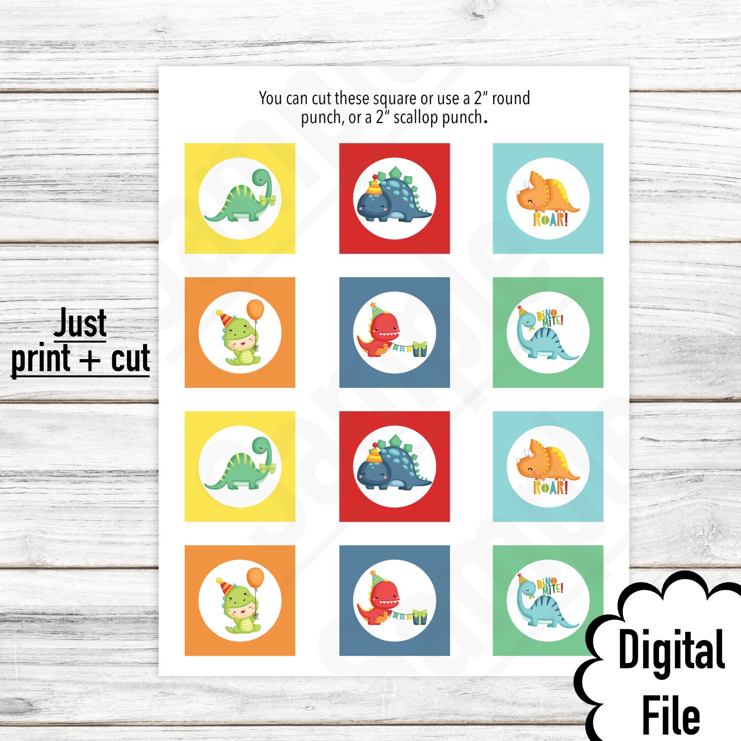 Dinosaur Cupcake Toppers Birthday Digital Download Printable | Etsy