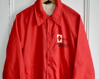 Vtg 70s CHAMPION American Red Cross Red Nylon Windbreaker Jacket Running Man Tag M