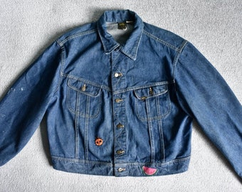 Vtg 70s 80s LEE 101-J Sanforized Denim Embroidered Hippie Trucker Jacket Union Made USA XL