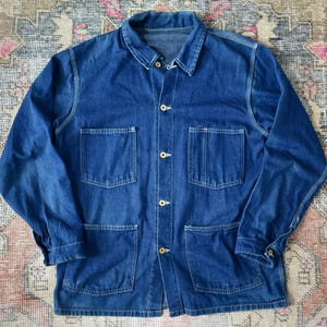Vtg 70s Universal Chicago Blue Denim Workwear Chore Jacket Coat Stonecutter XL