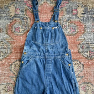 Vtg 70s LEE Blue Denim Workwear Overalls Bibs Dungarees Made in USA W28 L30.5