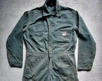 Vtg 50s BIG MAC PENNEYS Green Sanforized Herringbone Denim Workwear Coveralls Boiler Suit Americana 40