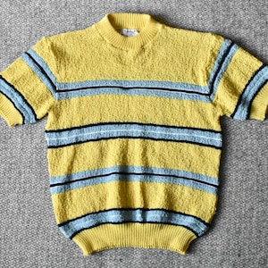 Vtg 60s Penneys Towncraft Plus Yellow & Blue Striped Polyester