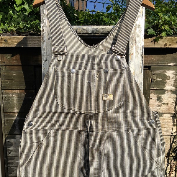 VTG des années 60, l’UNION SEARS fait Hickory rayé Denim Railroad ingénieur Workwear bavoir salopette salopettes grand W36/W38 L28