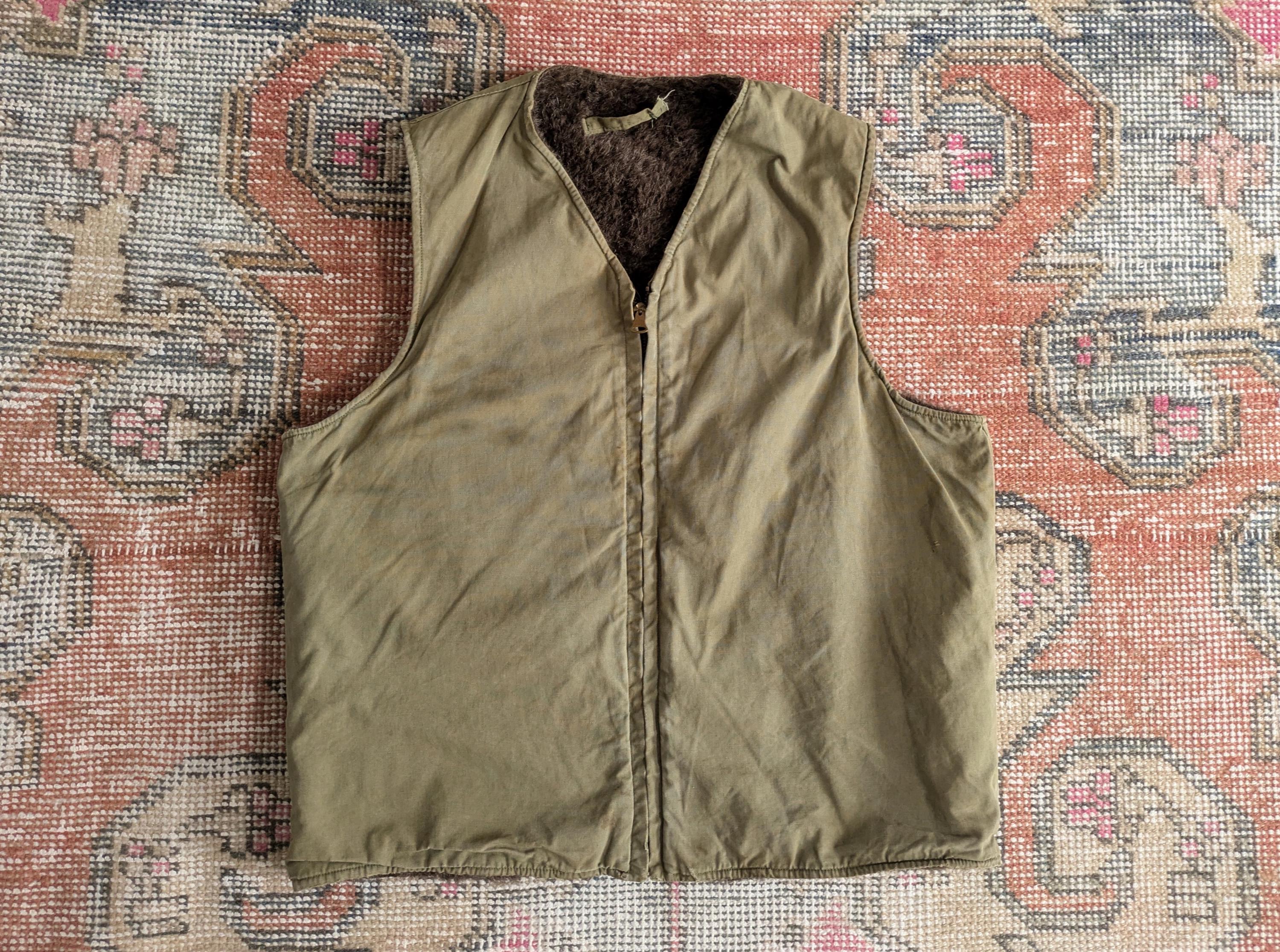 Vtg 1940s WW2 WWII US Military USMC Alpaca Lined Tanker Vest