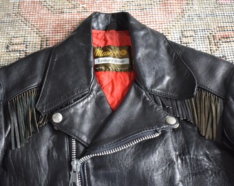 Vtg 70s Mascot Leisure Wear Black Leather Western Fringe