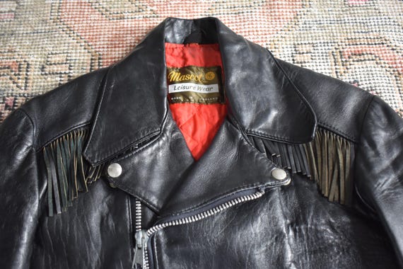 Vtg 70s Mascot Leisure Wear Black Leather Western Fringe