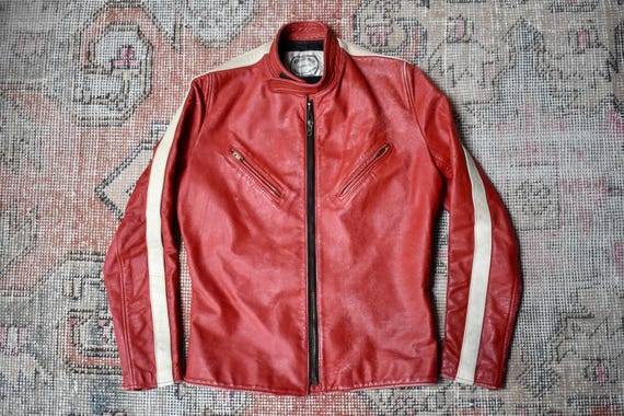 Vtg 60s 70s Second Skin Red & White Leather Cafe Racer Motorcycle