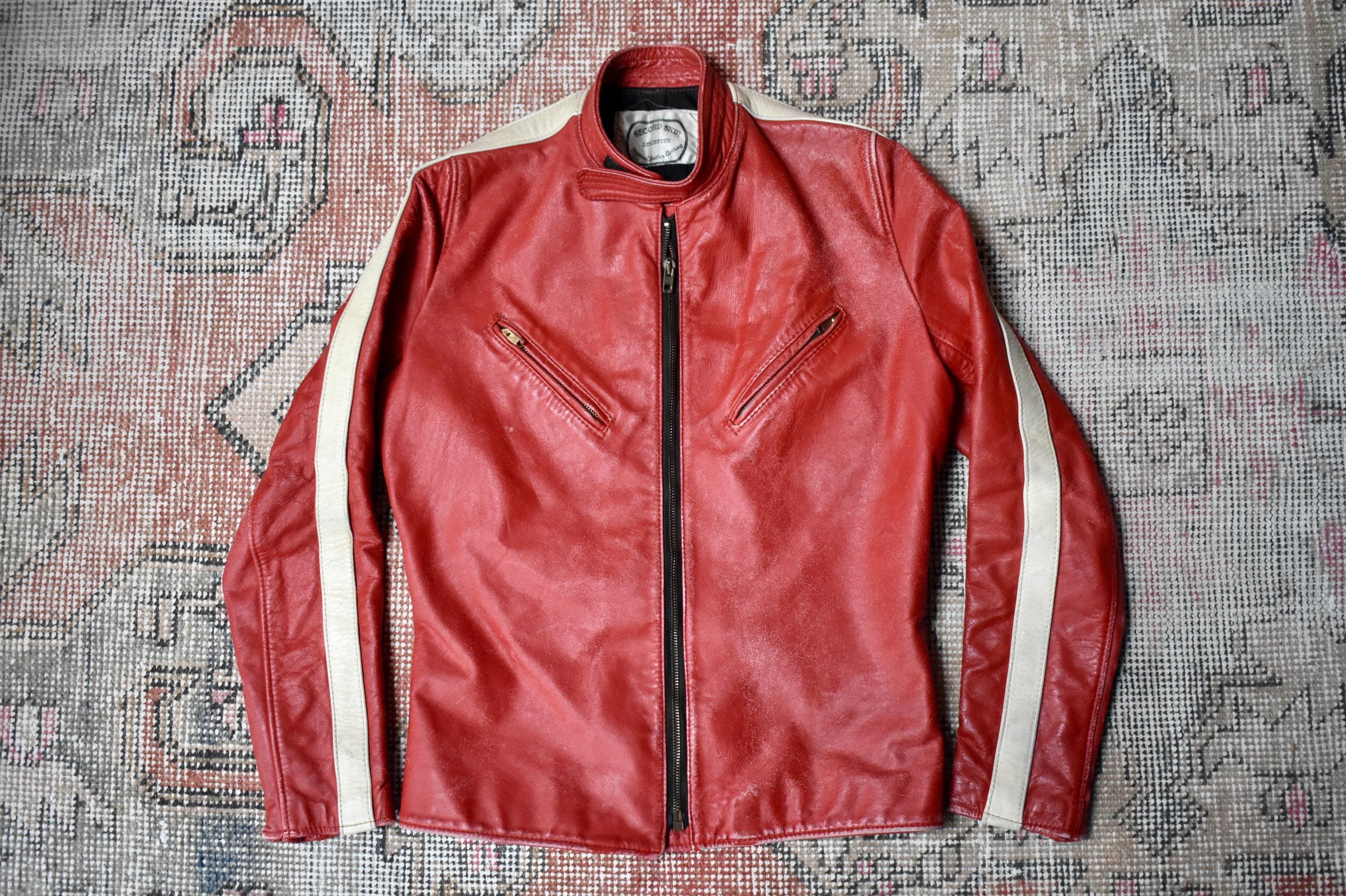 Vtg 60s 70s Second Skin Red & White Leather Cafe Racer Motorcycle