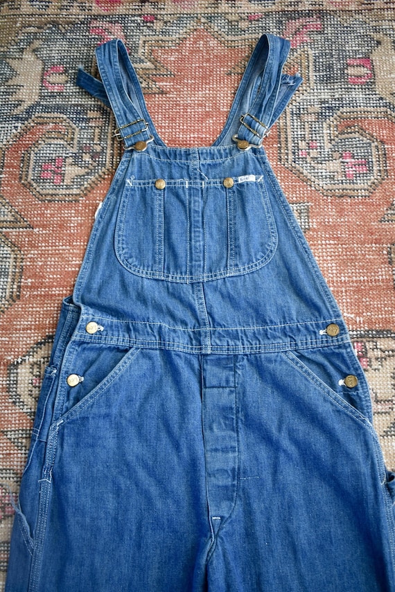 Vtg 70s LEE Blue Denim Workwear Overalls Bibs Dungarees Made in