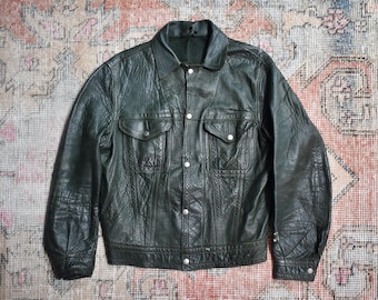 Vtg 50s Penneys Brown Distressed Horsehide Leather Bomber Jacket
