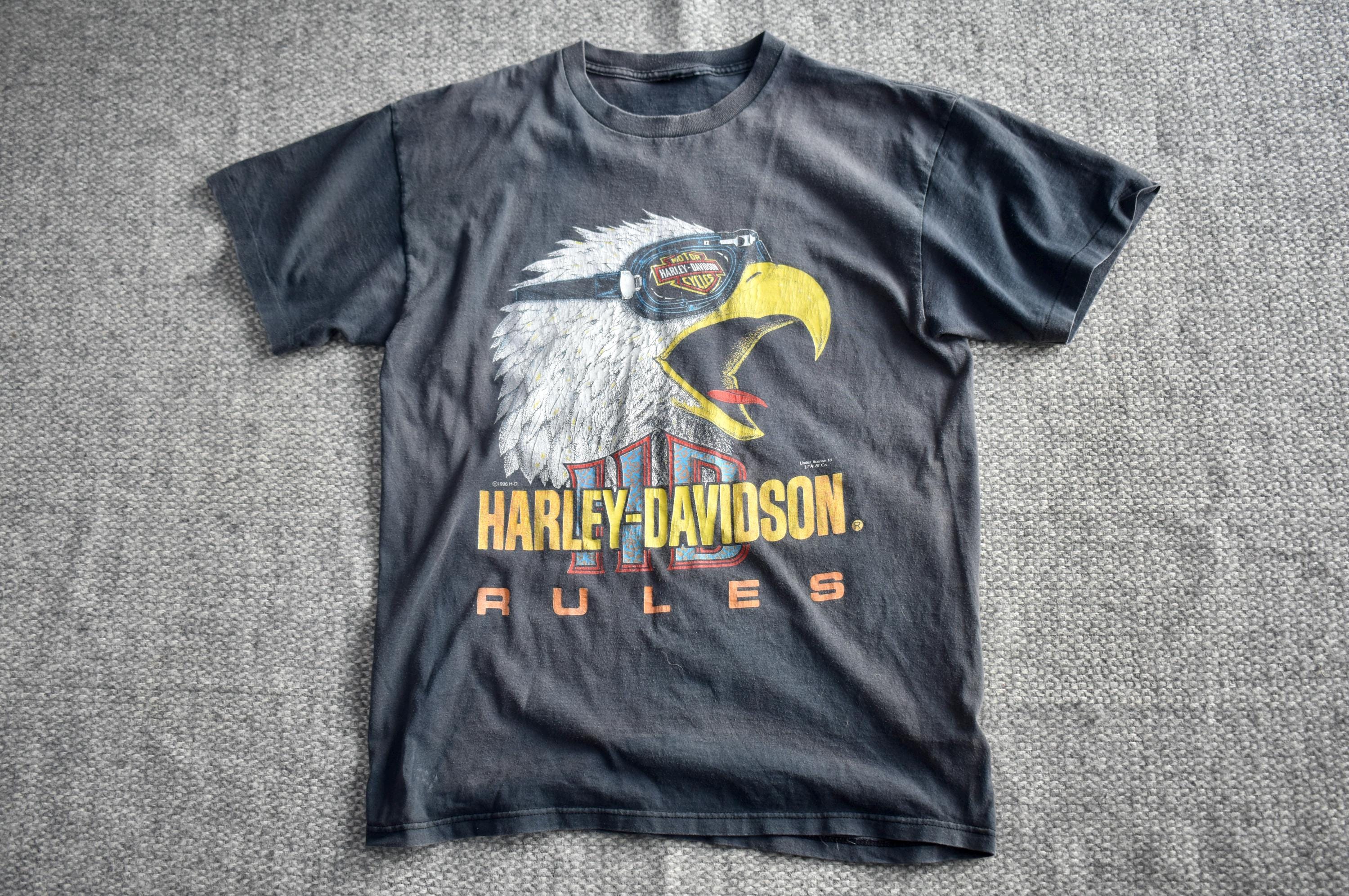 Vtg 1996 Harley Davidson Rules Eagle Goggles Graphic Single Stitch