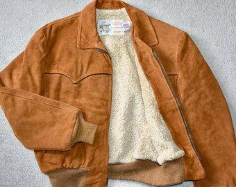 Vtg SCHOTT NYC Kenny Rogers Brown Suede Leather Sherpa Lined Western Bomber Jacket Coat 44