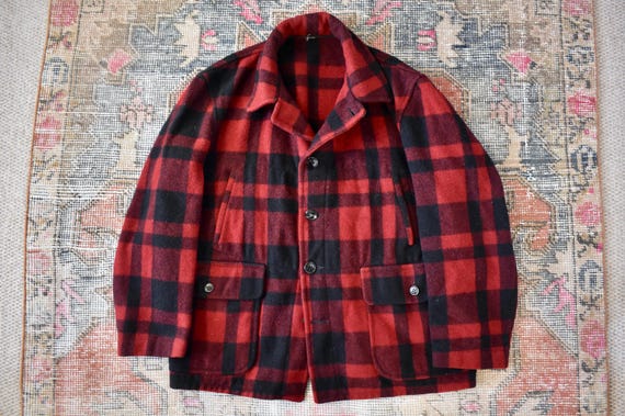 Vtg 1930s Malone Coat J.O Ballard Red & Black Buffalo Plaid