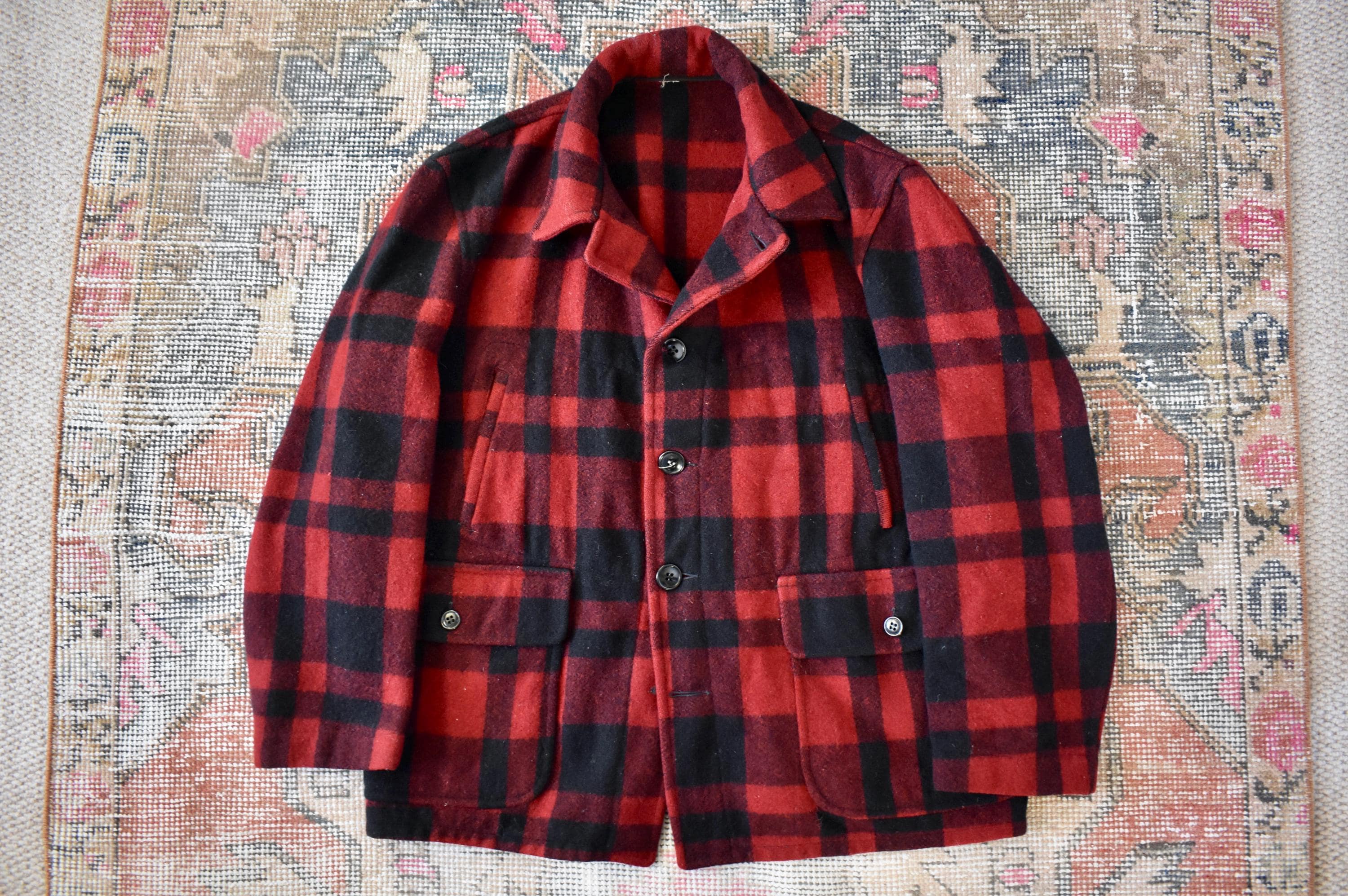 Vtg 1930s Malone Coat J.O Ballard Red & Black Buffalo Plaid