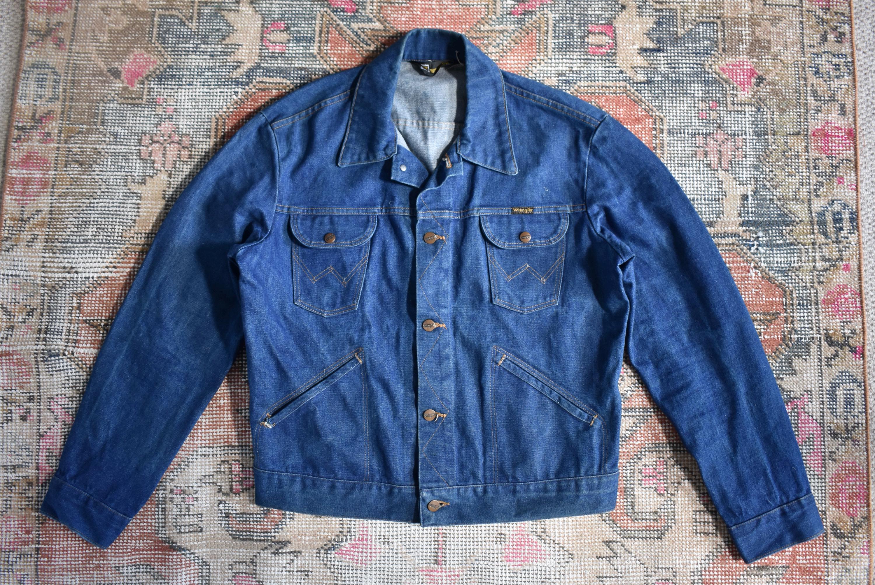 Vtg 70s Wrangler Dark Blue Denim Trucker Jean Jacket 44 Large - Etsy